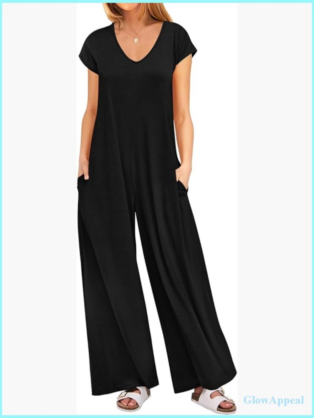 Loose Cap Sleeve Wide Leg Jumpsuit Romper One Piece with Pockets